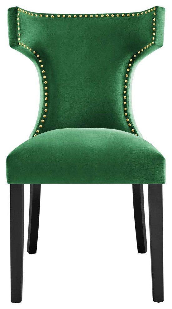 Curve Performance Velvet Dining Chairs, Set of 2, Emerald