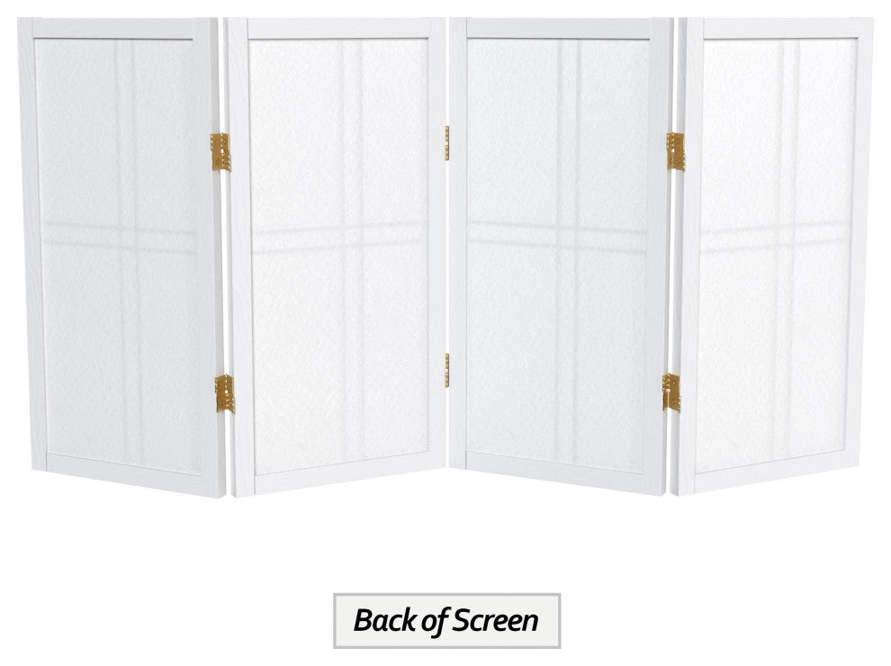 2' Tall Desktop Double Cross Shoji Screen, White, 4 Panels