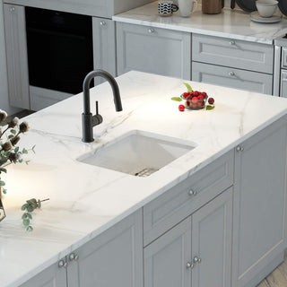 18" White Fireclay Farmhouse Undermount Kitchen Sink With Bottom Grid and Strain
