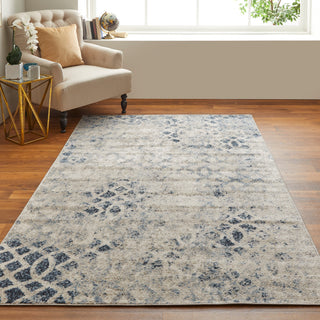 Wyllah Contrasting Distressed Area Rug, Ivory/Blue, 6'7"x9'6"