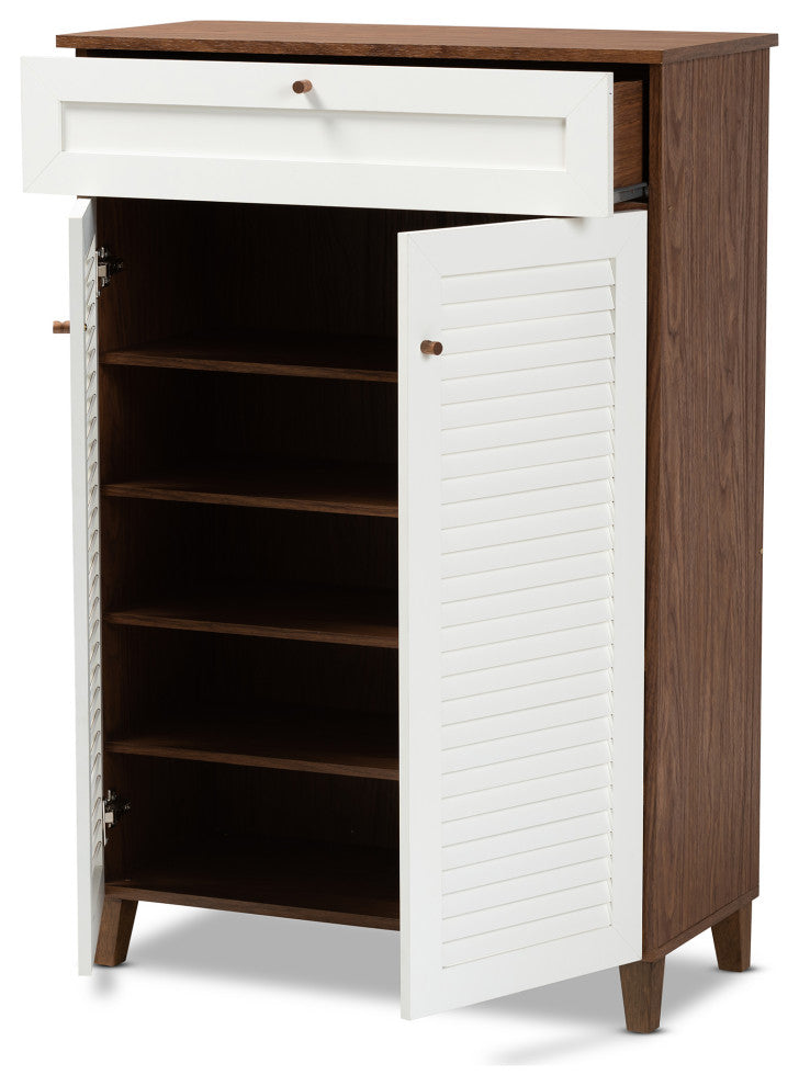 Websterson 5-Shelf Shoe Storage Cabinet, White-Walnut With Drawer