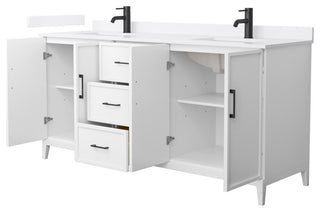 Elan 72" Double Vanity, White, White Quartz Top, 1-Hole, Black Trim