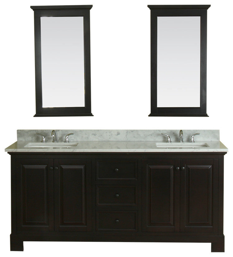 Richmond 72" Double Vanity in Espresso, Carrera Marble Top and Mirror