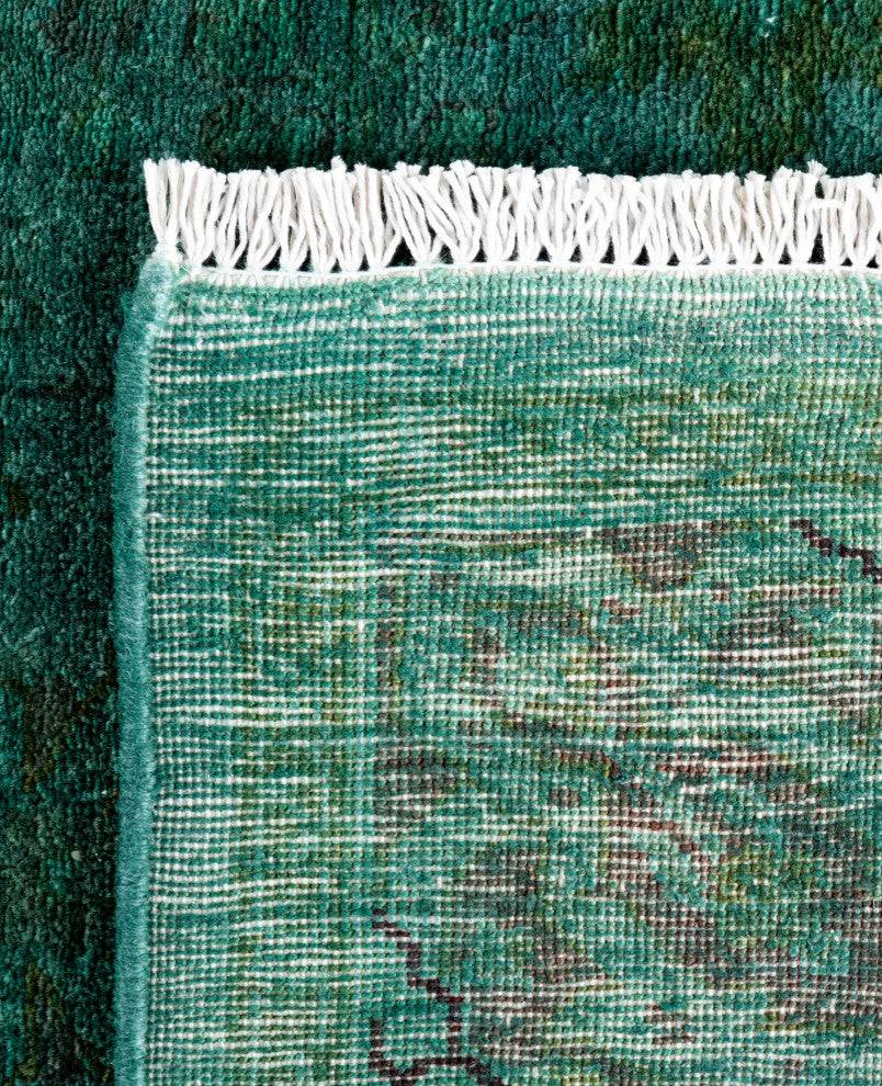 Overdyed One-of-a-Kind Hand-Knotted Area Rug Green, 4' 2" x 6' 3"