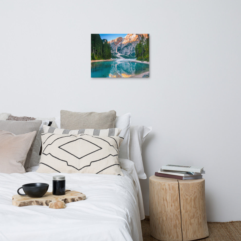 Misty Lake and Snow-cap Mountain Reflections Canvas Wall Art Prints, 18" X 24"