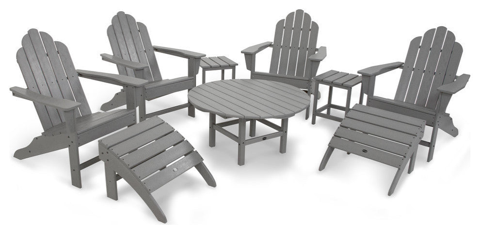Polywood Long Island Adirondack 9-Piece Conversation Group, Slate Gray