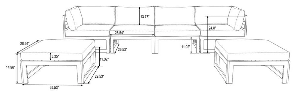 LeisureMod Chelsea 6-Piece Patio Ottoman Sectional Black Aluminum, Black