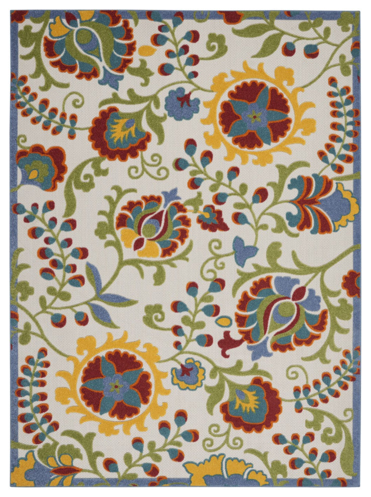 8 x 11 Ivory Multi Floral Indoor Outdoor Area Rug