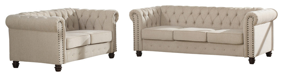 Kimber Linen 2-Piece Sofa and Love Seat Set, Beige