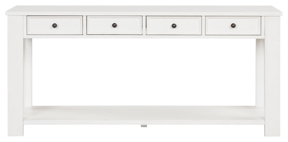 TATEUS Solid Pine Wood Console Table Entryway table with Drawers and Shelves, Antique White