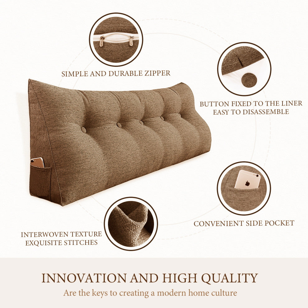 Decorative Bed Wedge, Long Lumbar Pillow, Back Support Sofa Pillow, Linen Coffee, 71x20x8
