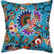 Turquoise Floral Pillow Cover Hand Embroidered Modern Design Wool 18x18