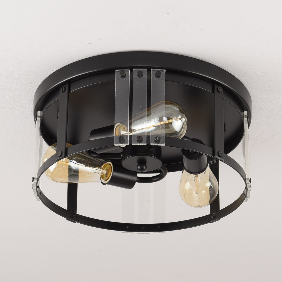3-light Flush Mount Chandelier with Mental and Acrylic Lampshade