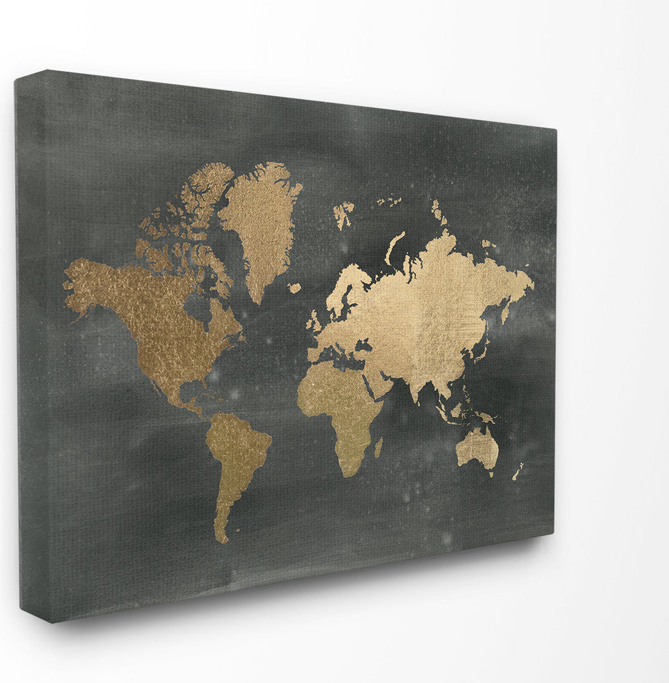 Stupell Industries Black and Gold World Map, 16 x 20