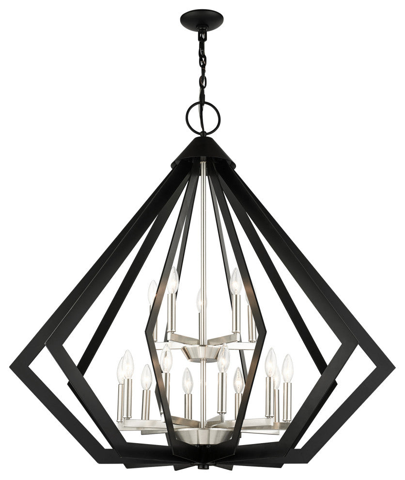 Black Geometric, Contemporary, Prismatic, Casual Foyer Chandelier