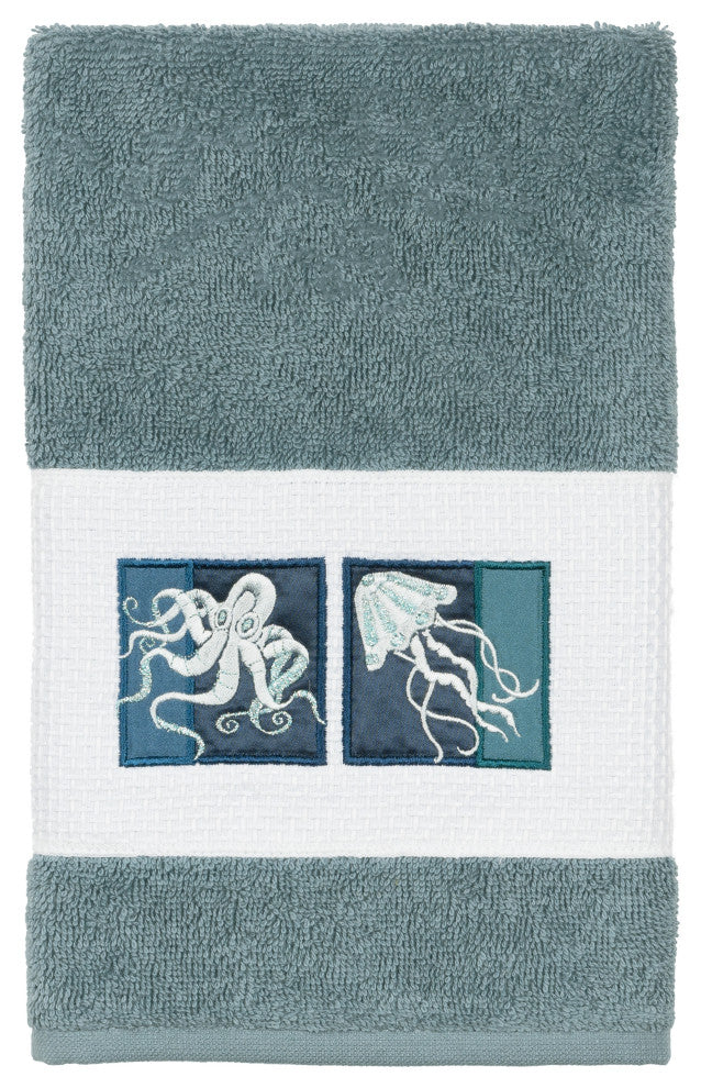 100% Turkish Cotton Ava Embellished Hand Towel, Teal