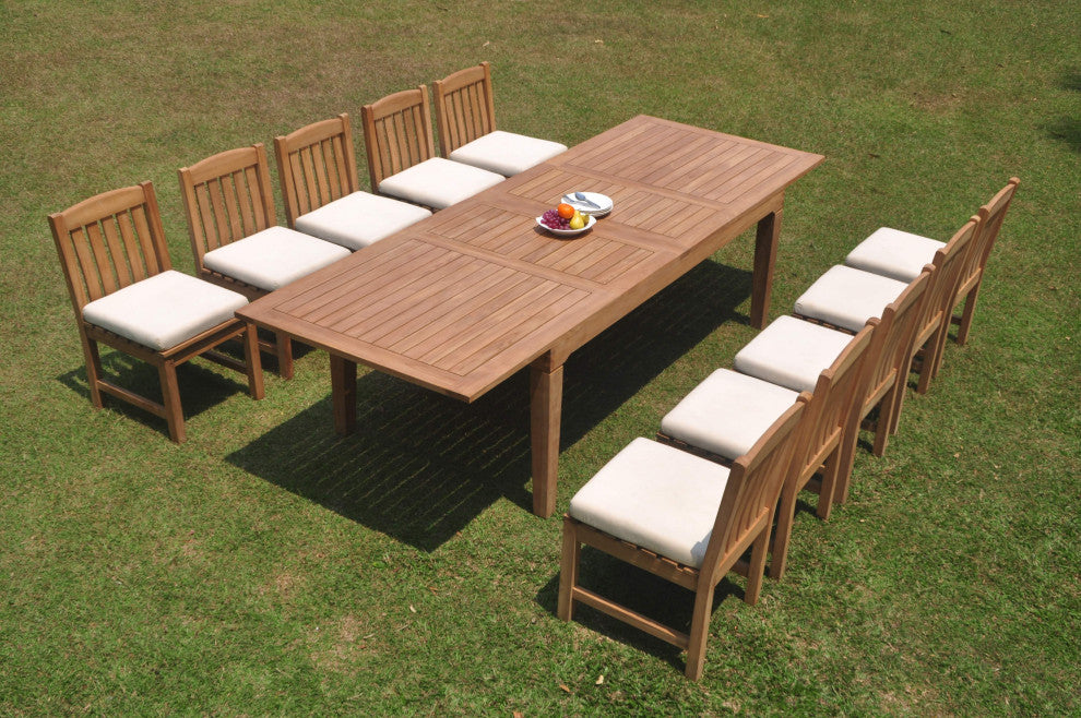 11-Piece Outdoor Teak Dining Set: 122" Rectangle Table, 10 Devon Armless Chairs