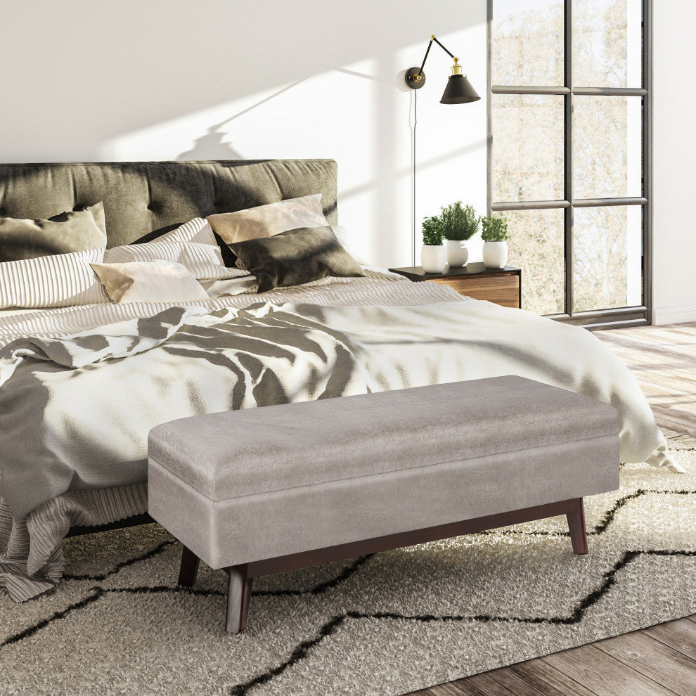Owen Rectangular Storage Ottoman, Distressed Gray Taupe Faux Air Leather