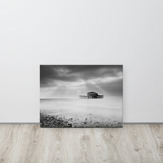 Abandoned West Pier Coastal Seascape Black & White Photo Canvas Art Print, 18" X 24"