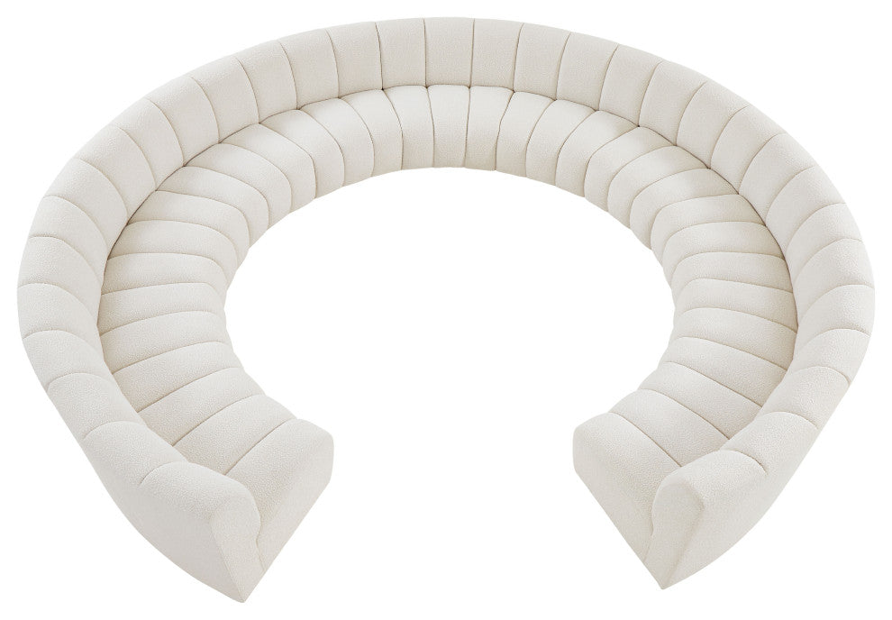 Infinity Black Boucle Fabric Upholstered Arc Shaped Modular Sectional, Cream, 11-Piece, Arc-Shaped
