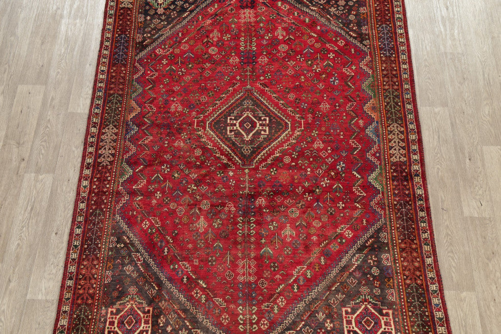 Consigned, Antique Oriental Persian Traditional Hand-Knotted Area Rug, Red, 6x9