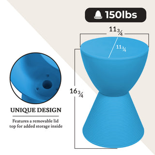 Round Side Table in ABS Plastic Ribbed Design End Table with Removable Lid, Blue