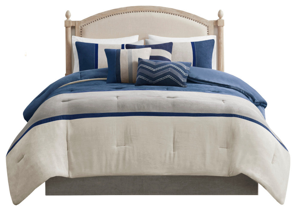 Madison Park Palisades Palizzate Suede 7-Piece Comforter Set, Blue, Cal King