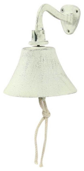 Whitewashed Cast Iron Hanging Ship's Bell 6'', Boat Bell, Metal Wall Hanging