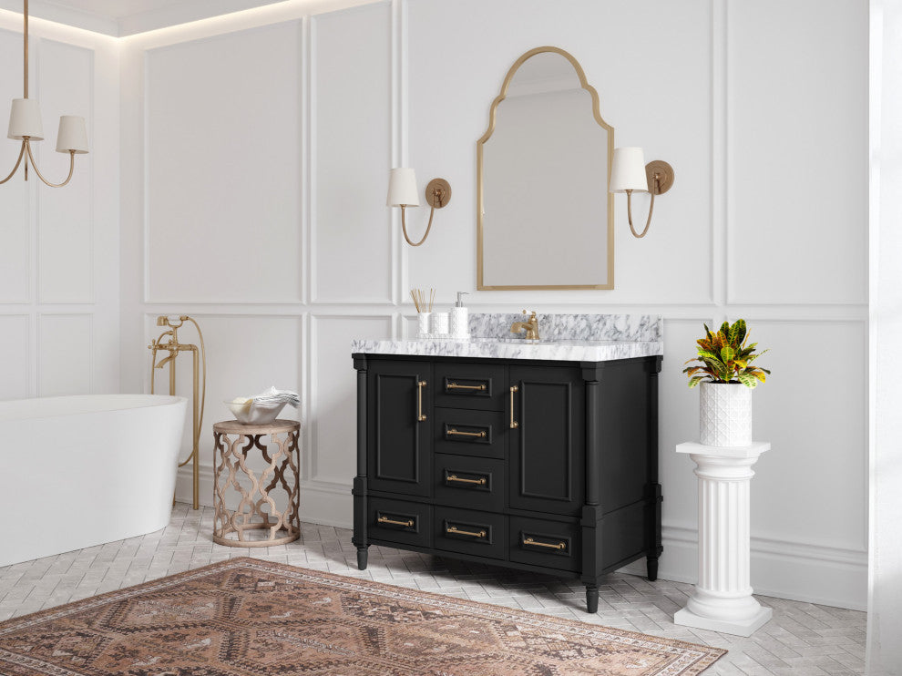 Aberdeen 42 Single Sink Bath Vanity in Black 2" Calacatta Nuvo