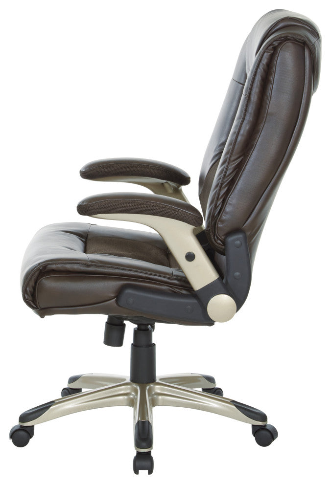 Executive Bonded Leather Chair with Cocoa Coated Flip Arms, Espresso