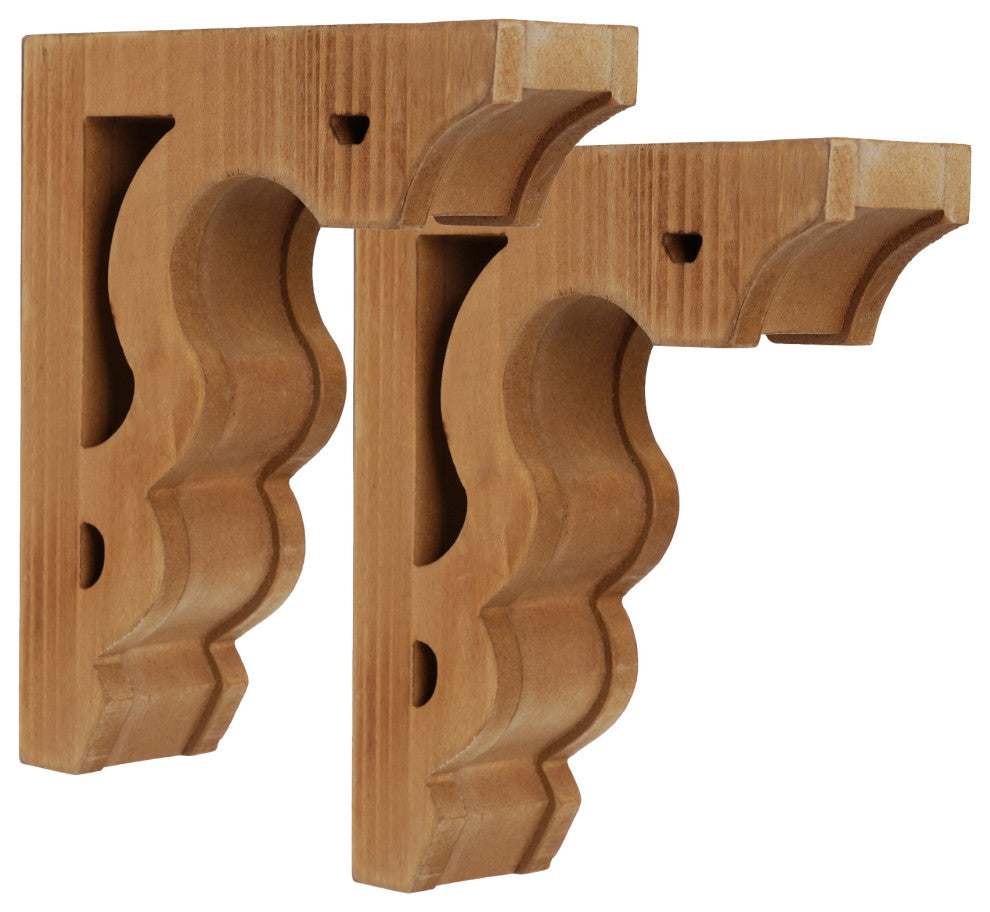 Natural Distressed Antique Wood Corbel Wall Shelf Brackets, Set of 2