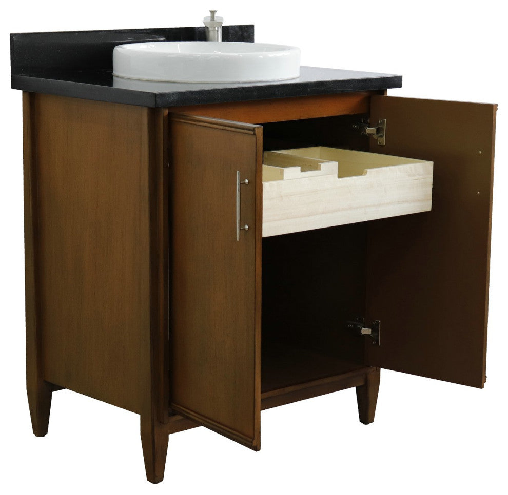 31" Single Sink Vanity, Walnut Finish With Black Galaxy Granite