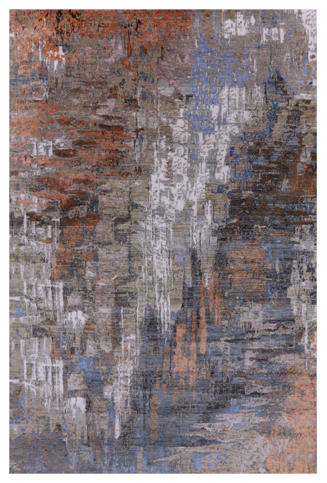 Abstract Wool and Silk Hand Knotted Rug 6' 1" X 9' 1" Q8891