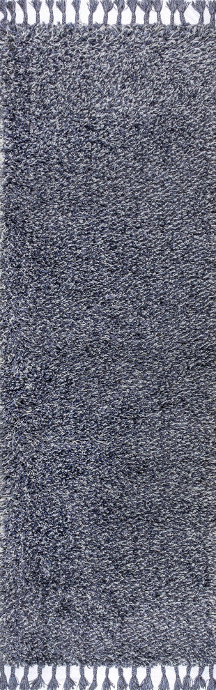 Mercer Shag Plush Tassel Area Rug, Denim Blue, 2 X 8
