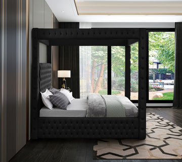 Royal Velvet Upholstered Bed, Black, Queen