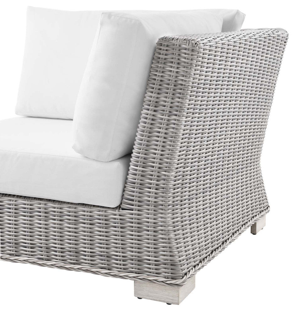 Sofa Corner Chair, Rattan, Wicker, Gray White, Modern, Outdoor Patio Cafe
