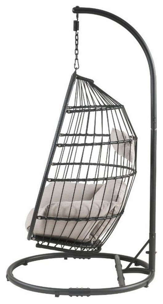 Benzara BM269039 Patio Hanging Chair With Wicker Lattice Frame, Black