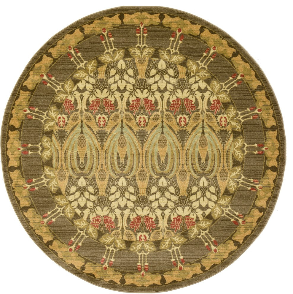 Unique Loom Brown Carnation Edinburgh 6' 0 x 6' 0 Round Rug