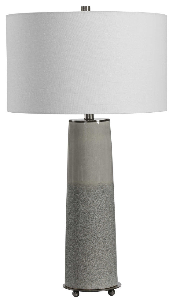 Sleek Light Gray Column Table Lamp Ceramic Two Tone Gloss Textured