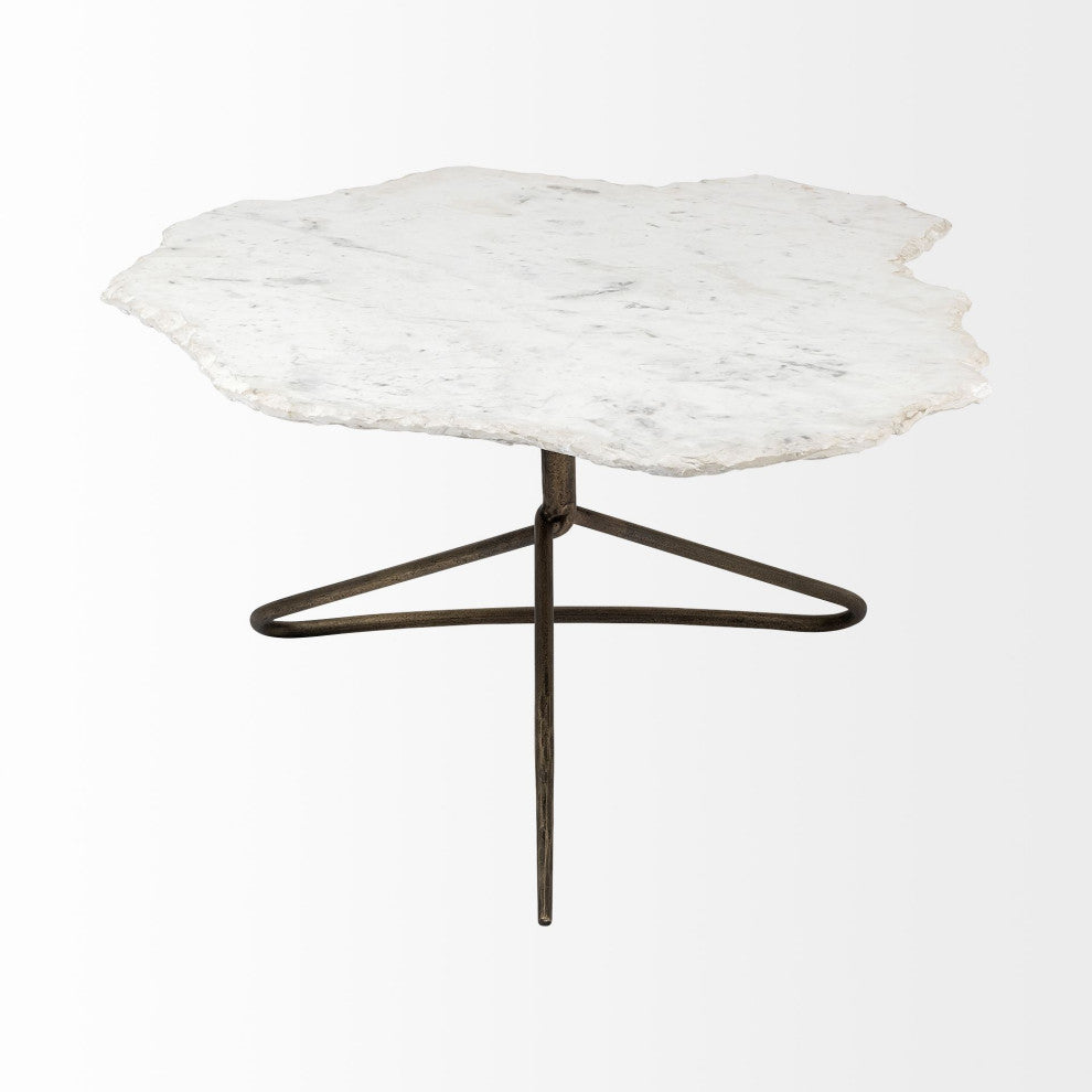 Pinera White Marble w/Antiqued Gold Metal Base Coffee Table