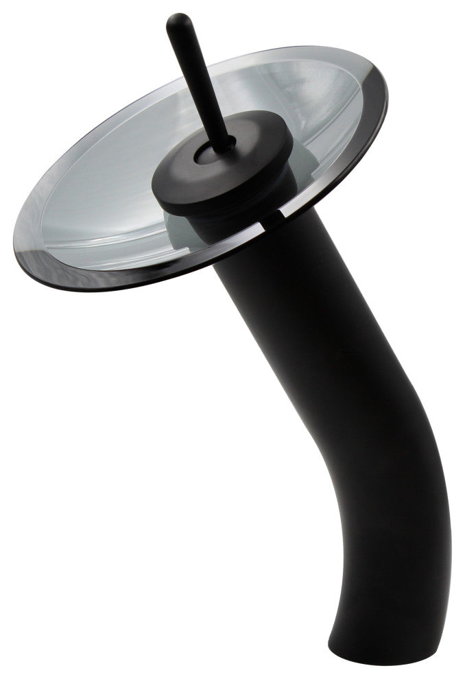 Nera Round Clear Slate Grey Glass Vessel Bath Sink Combo with Faucet and Drain, Matte Black