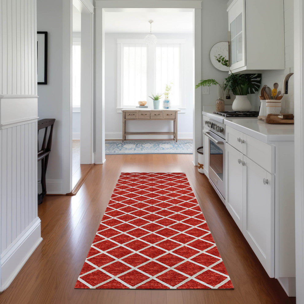 Indoor/Outdoor York YO1 Red Machine Washable 2'3" x 10' Rug