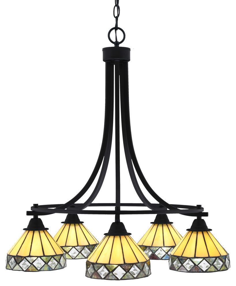 Paramount 5-Light Chandelier, Matte Black, 7" Diamond Peak Art Glass