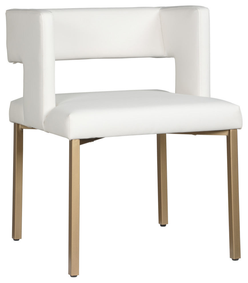 The Caleb Dining Chair, White and Brushed Gold, Faux Leather and Iron, Set of 2