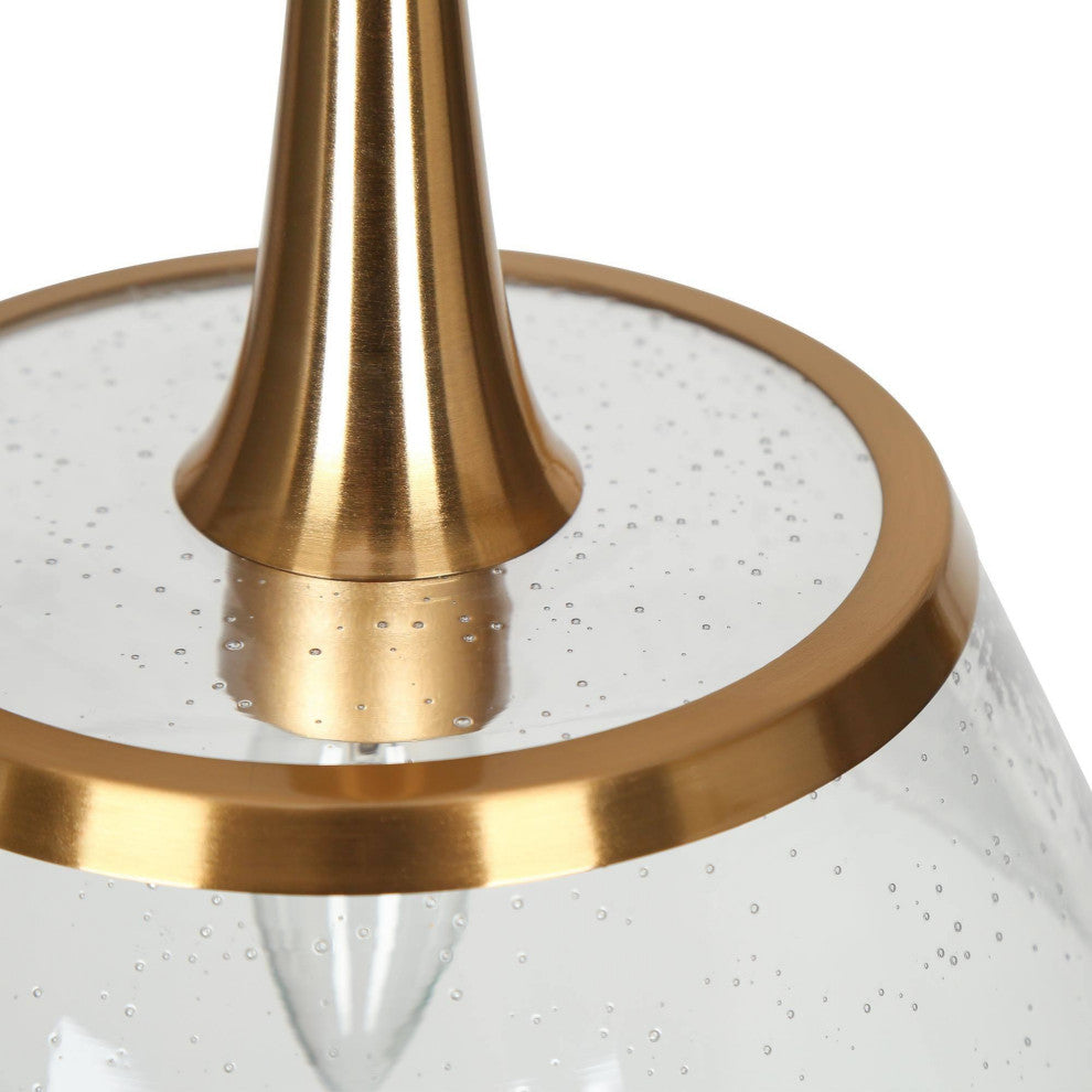 LNC 1-Light Polished Gold With Seeded Glass Modern Linear Mini Pendant Light