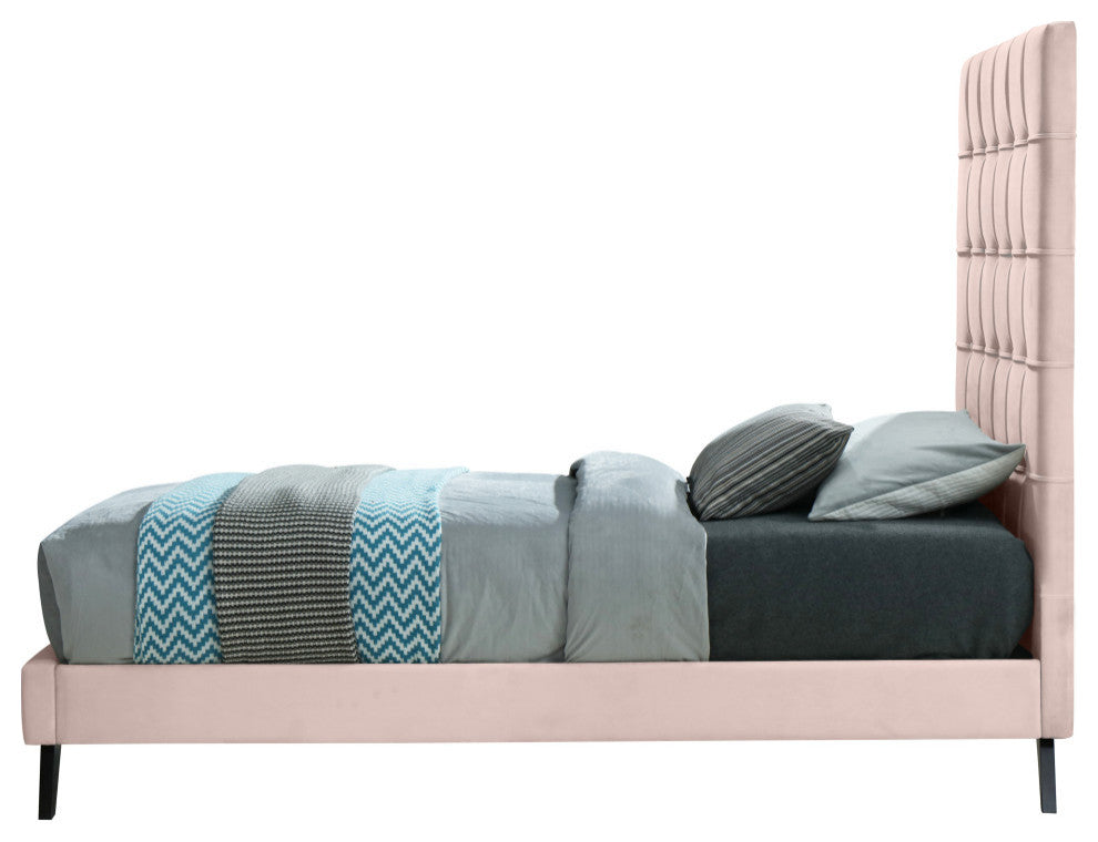 Elly Velvet Upholstered Bed, Pink, Twin