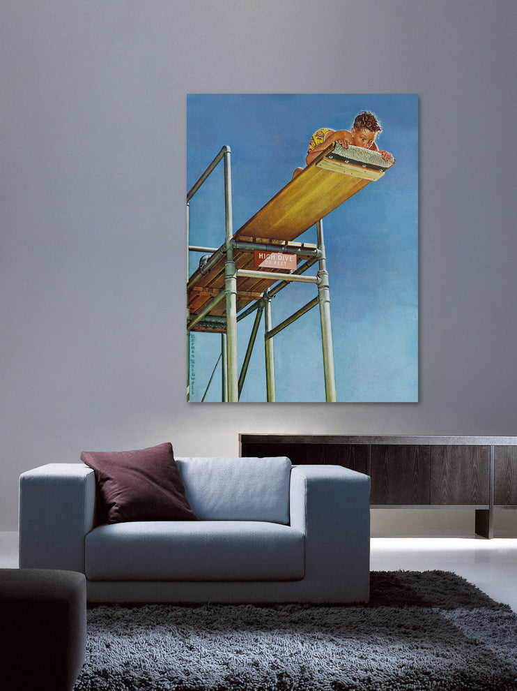 "Boy on High Dive" Painting Print on Canvas by Norman Rockwell