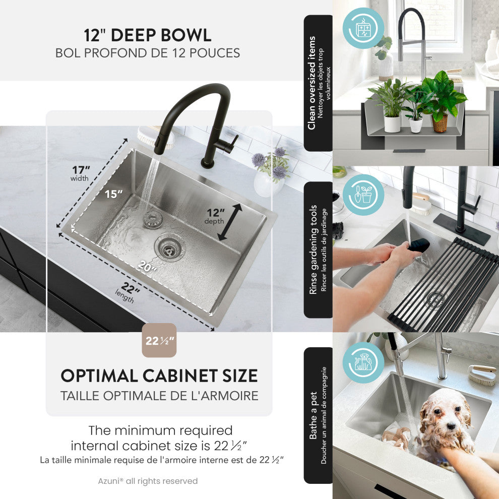 STYLISH Dual Mount 22" Single-Bowl Stainless Steel Utility Laundry Sink C122