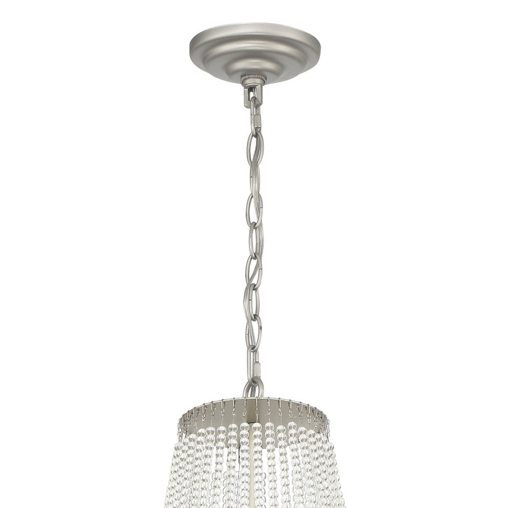 6-Light Unique Empire Chandelier With Beaded Accents, Antique Silver