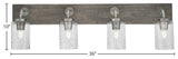 Oxbridge, Bath Bar, Graphite & Painted Distressed Wood-look, 4" Smoke Bubble
